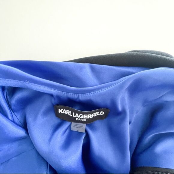 Karl Lagerfeld Black Sleeveless Blue Drape Back Mid-Length Cocktail Women's 4 - Picture 6 of 9